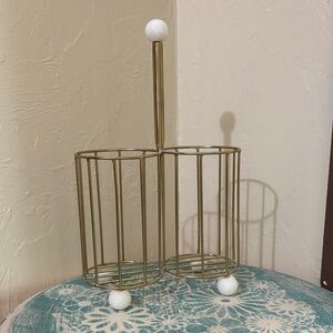 Anthropologie Gold Wire Wine Holder with White Accents